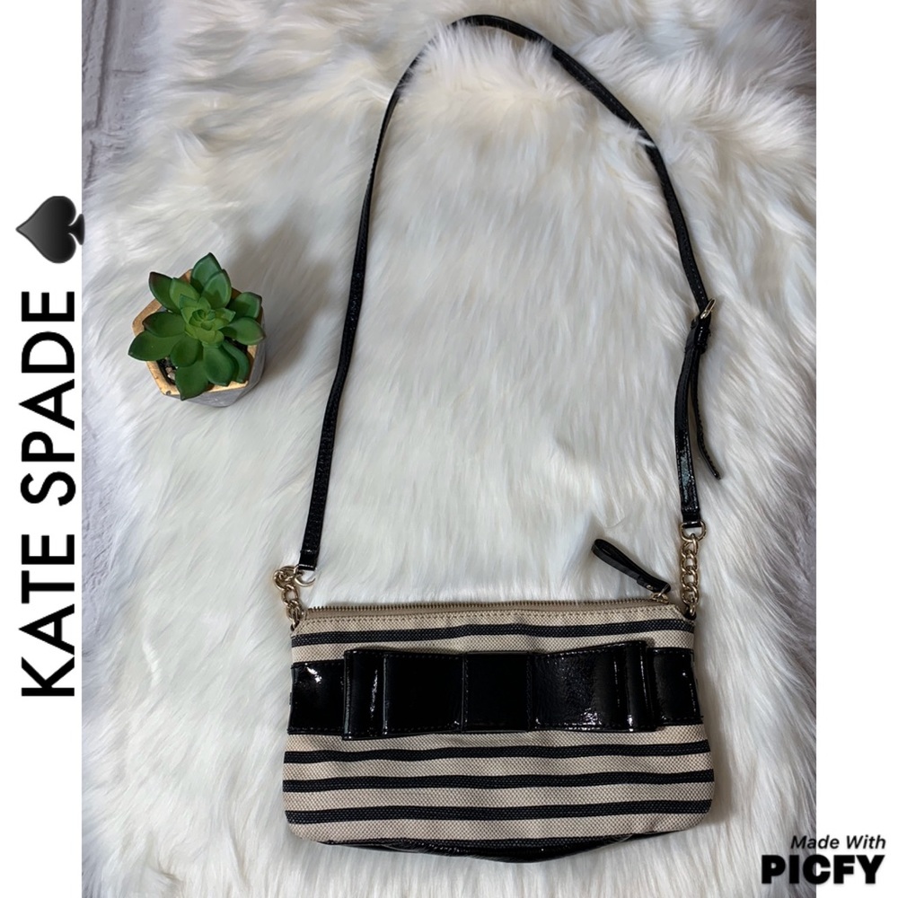 Kate Spade Striped Crossbody Bag Black Cream Bow